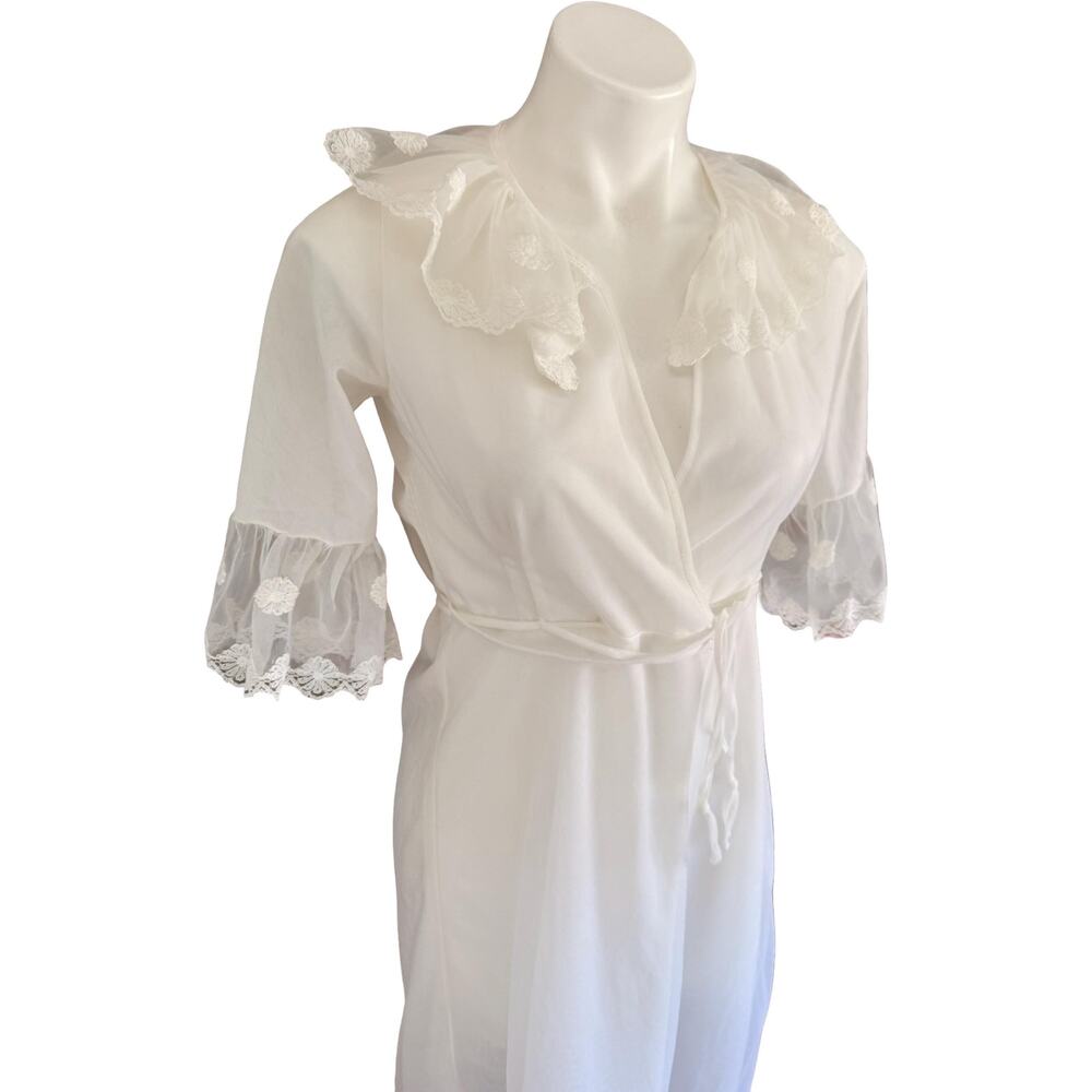 Vintage Felina 70s Ruffled Collar Double Chiffon Peignoir Robe S - Picture 6 of 12